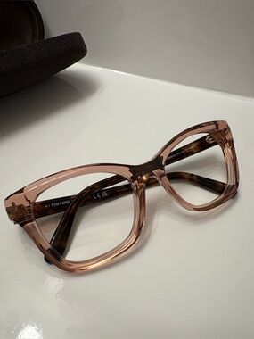 Tom Ford Women's Translucent Blush Square Optical Glasses